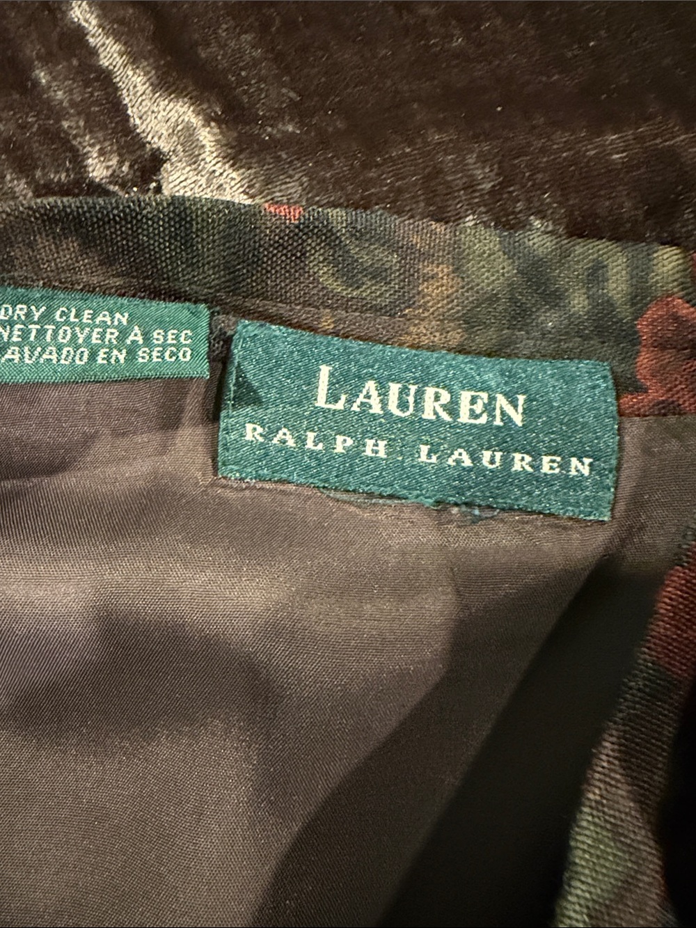 Lauren Ralph Lauren Olive & Burgundy Floral A-Line  Silk Skirt - Picture 11 of 11